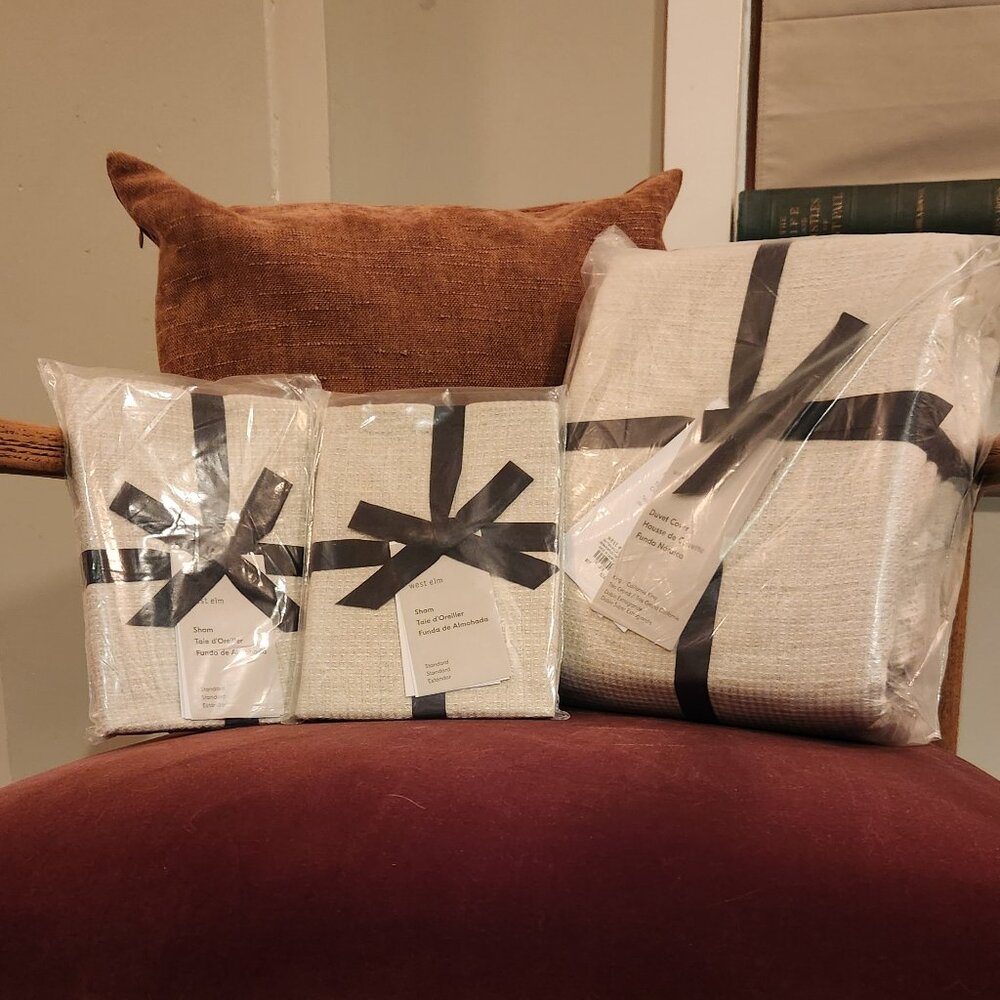 West Elm European Flax Linen Mini Waffle Duvet Cover & Shams